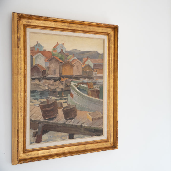 Cottages By The Harbour By Ellis Wallin Dated 1947